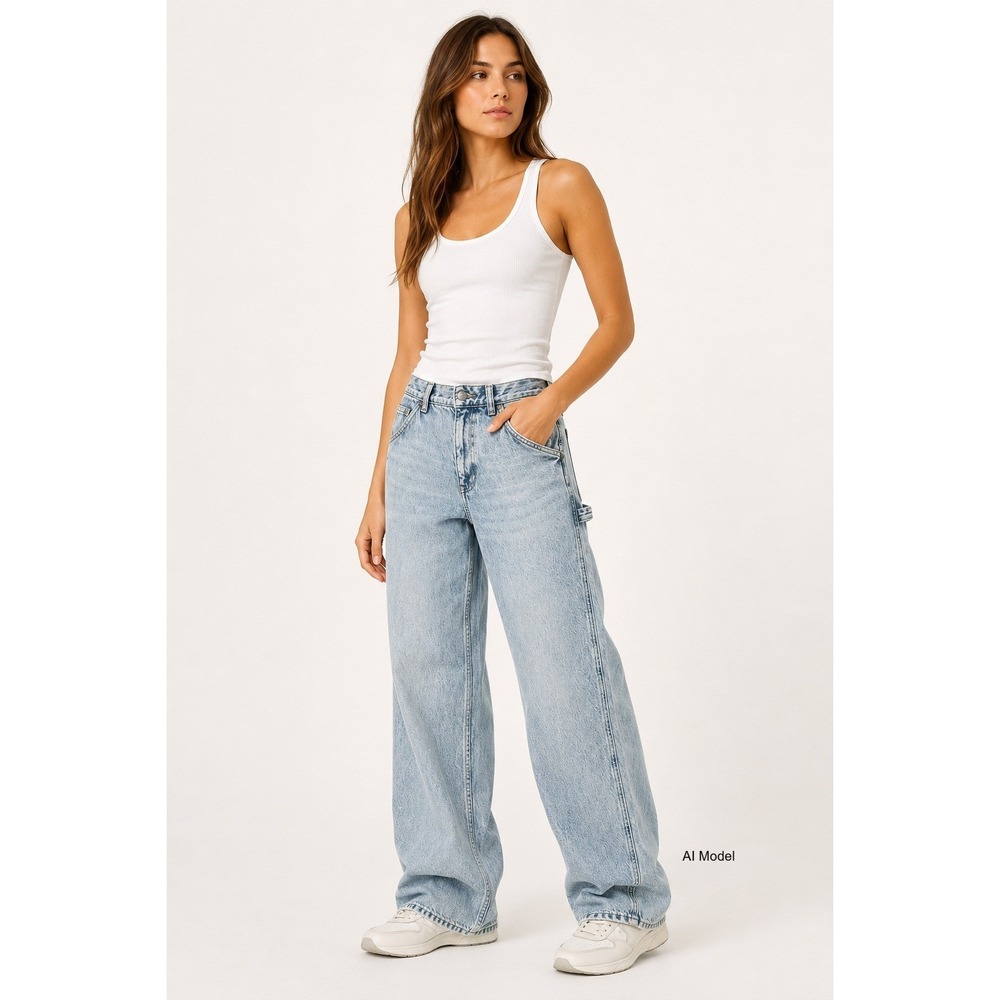 Aeropostale 90s Baggy Carpenter Jeans size 4 Light Wash Denim High Rise Utility